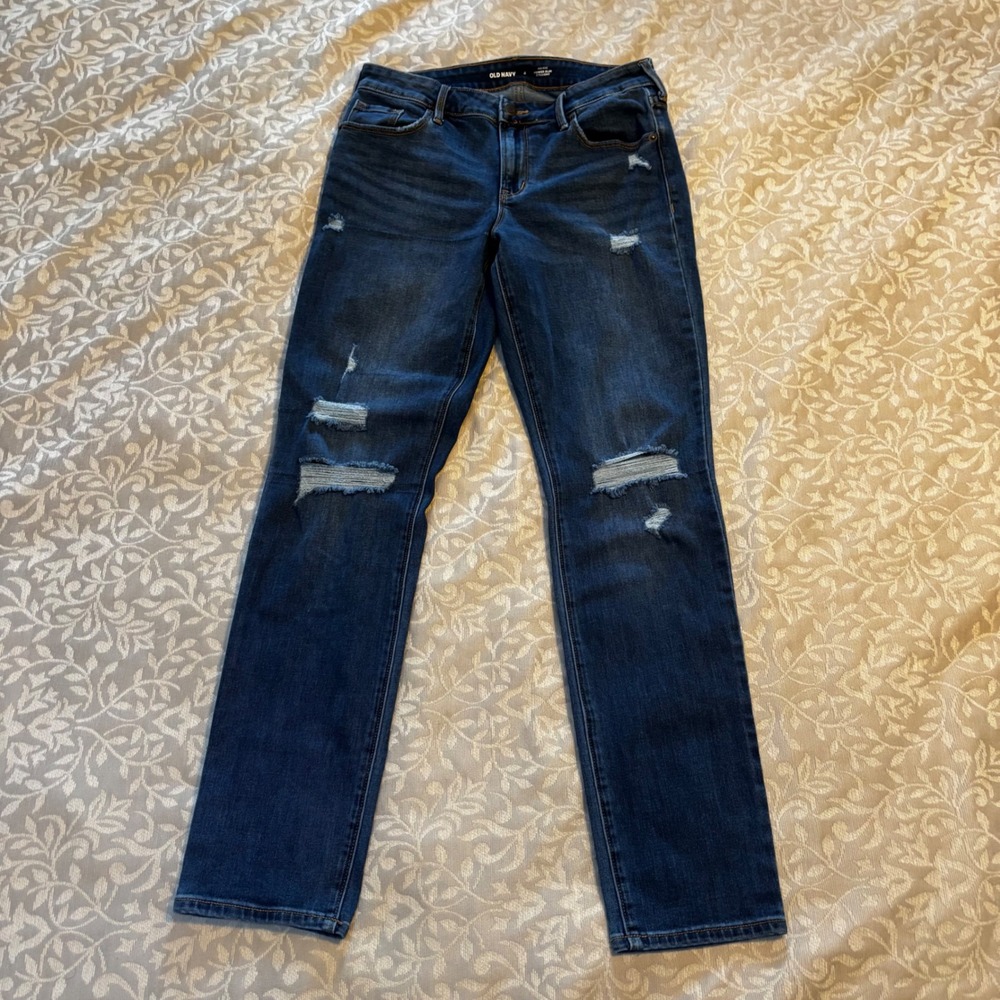 Old Navy Power Slim Straight Jeans‎ Womens 4 Distressed Mid Rise Denim (A1)